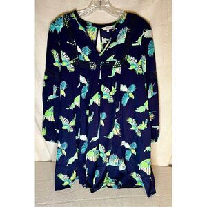 Crown & Ivy Tropical Bird Navy Swing Dress Size XS